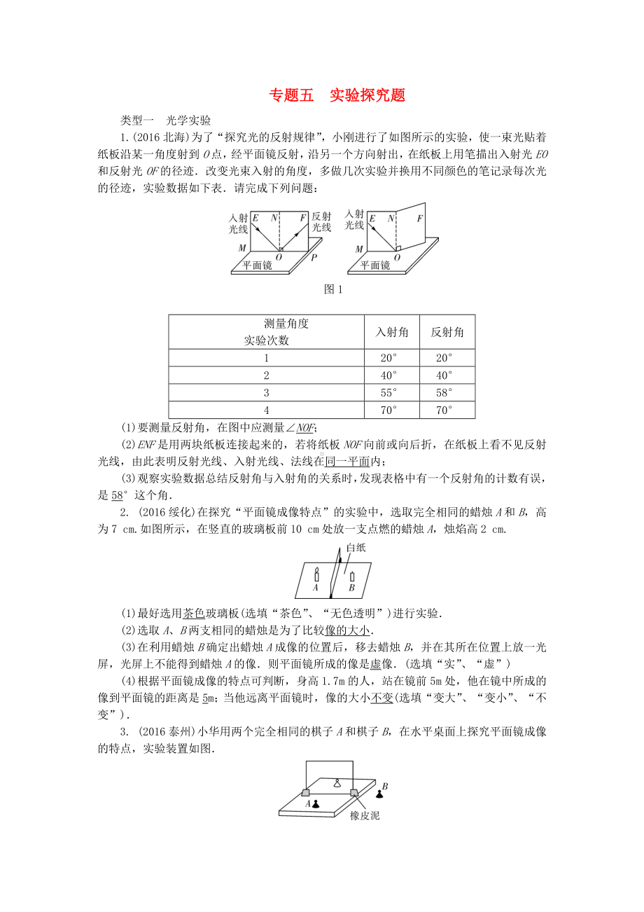 中考物理总复习专题五实验探究题试题.docx_第1页