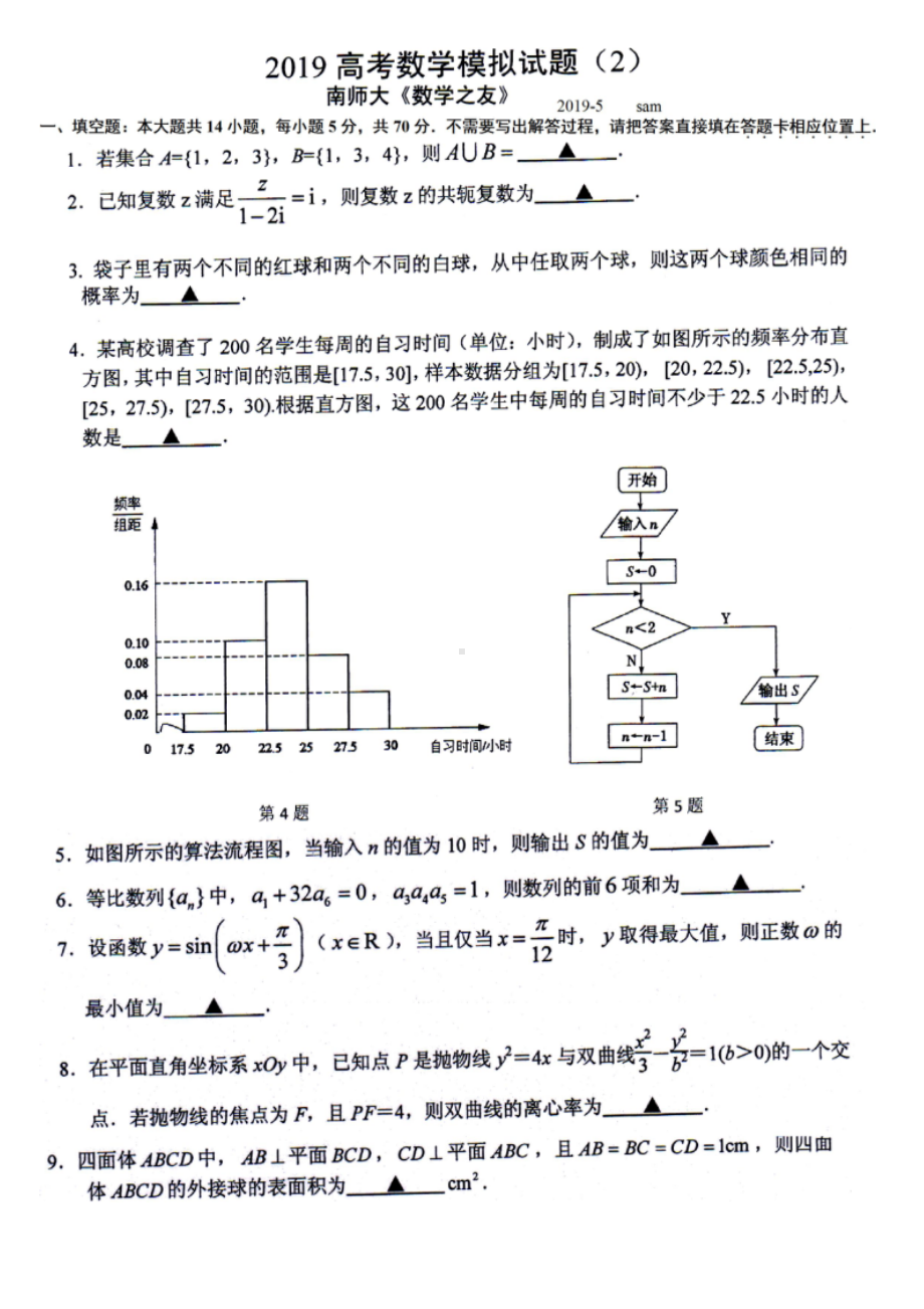 2019高考数学模拟试卷二.doc_第1页