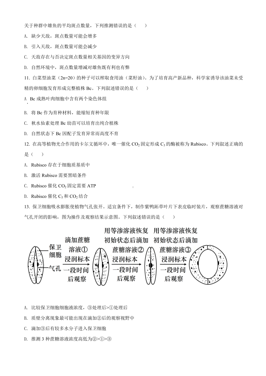 2021年广东高考生物试题(新高考)真题(Word版+答案+解析).doc_第3页