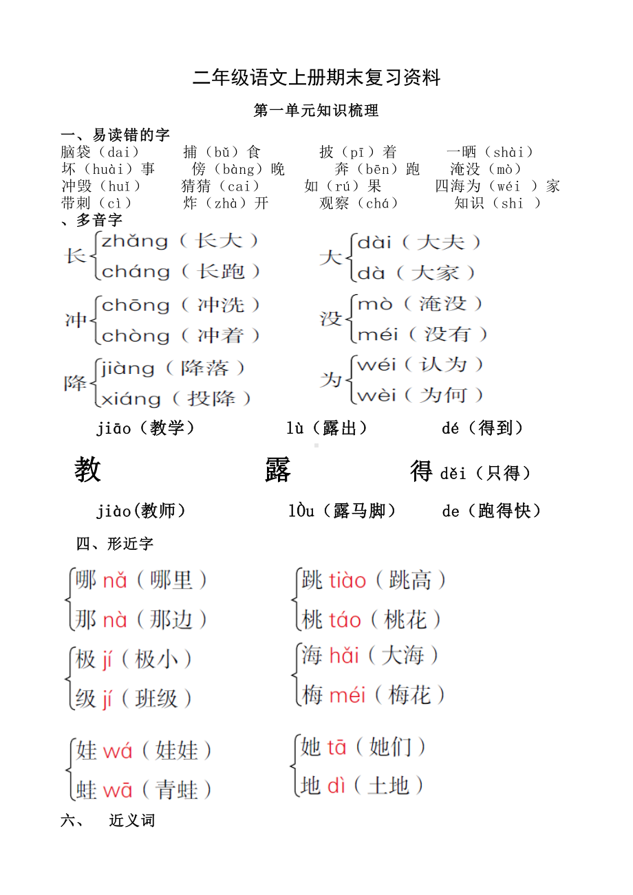 (部编版)二年级语文上册期末复习资料-(2).doc_第1页