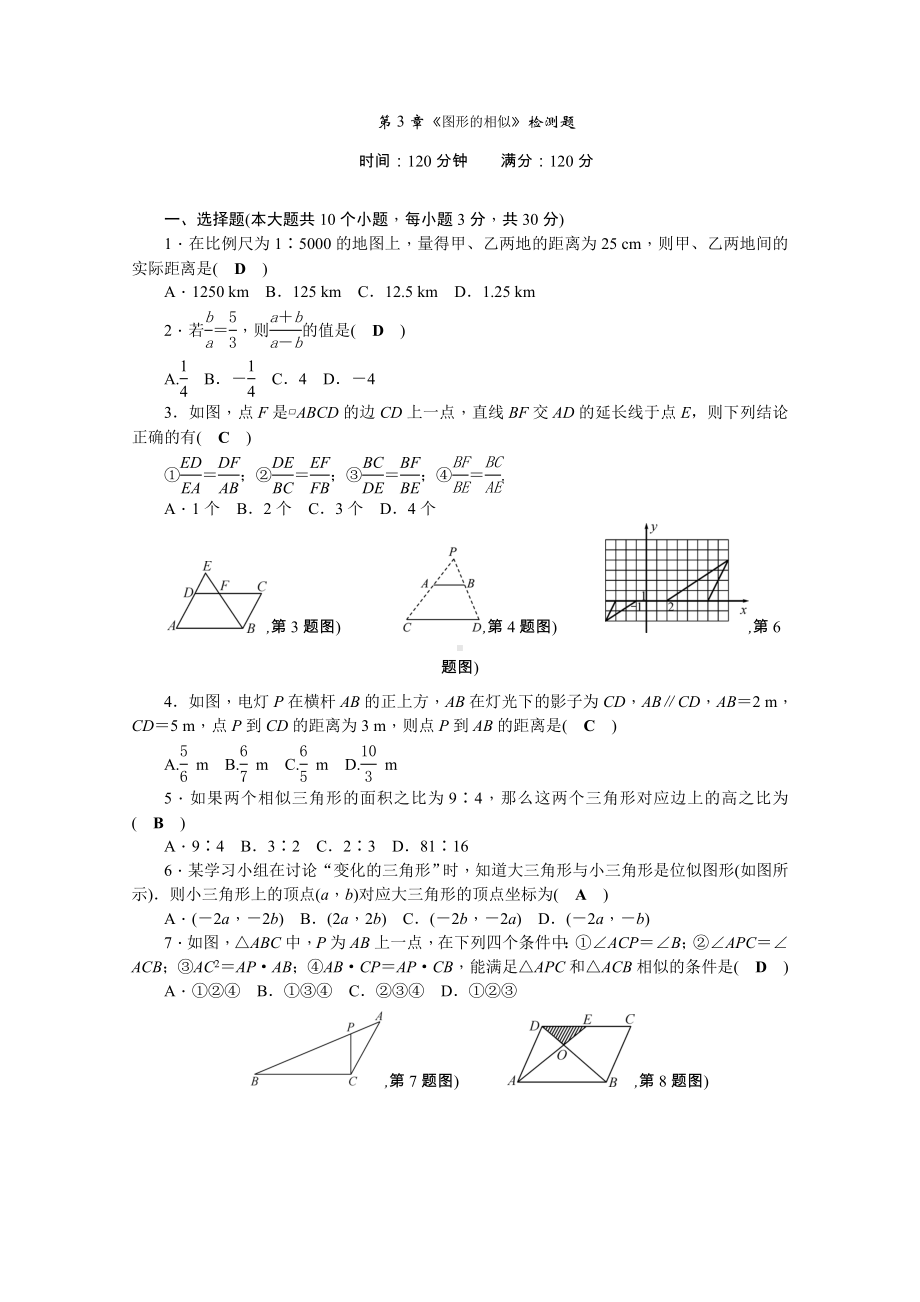 （初中数学）图形的相似单元检测试卷-人教版.doc_第1页