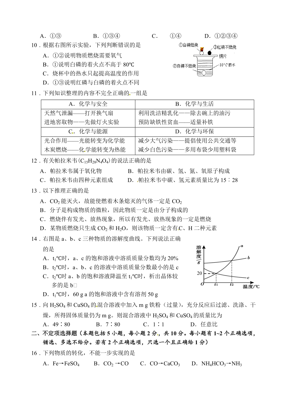 人教版九年级上学期化学期末试题.doc_第2页