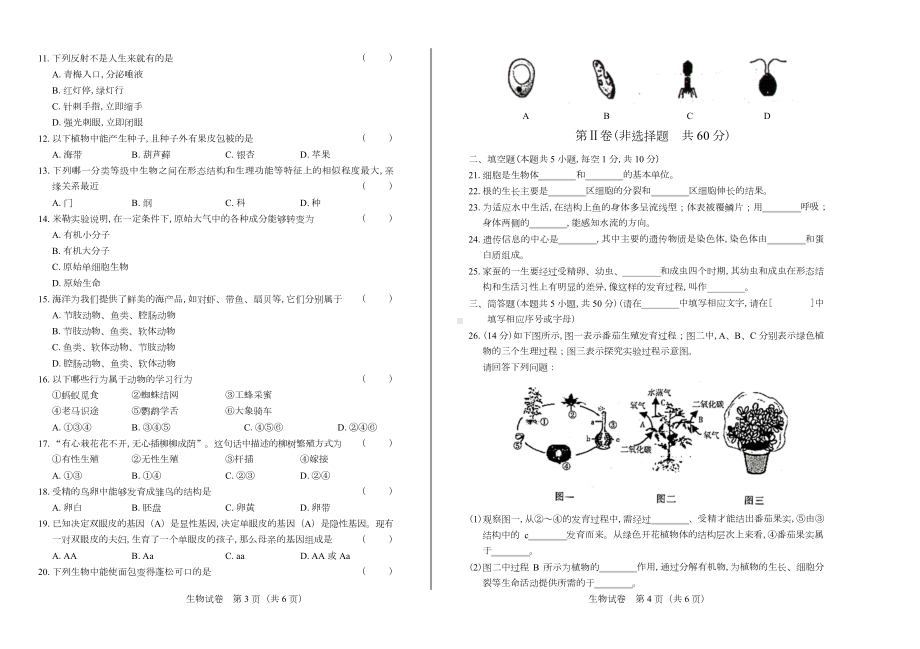 2019年甘肃省兰州中考生物试卷含答案.doc_第2页