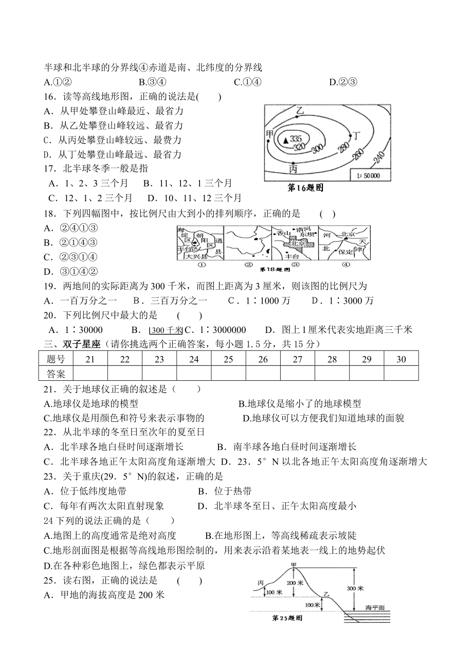 七年级地理单元测试题(一).doc_第2页