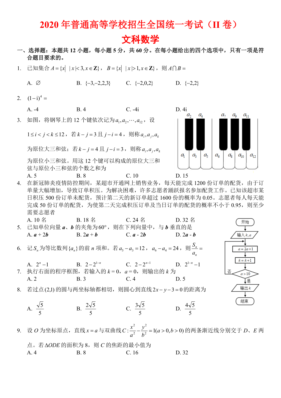 2020年高考全国二卷文科数学试卷.docx_第1页