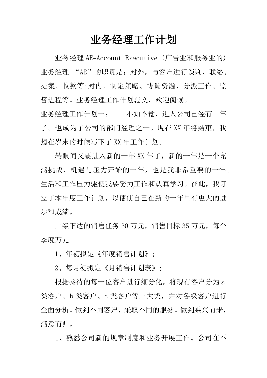 业务经理工作计划.docx_第1页