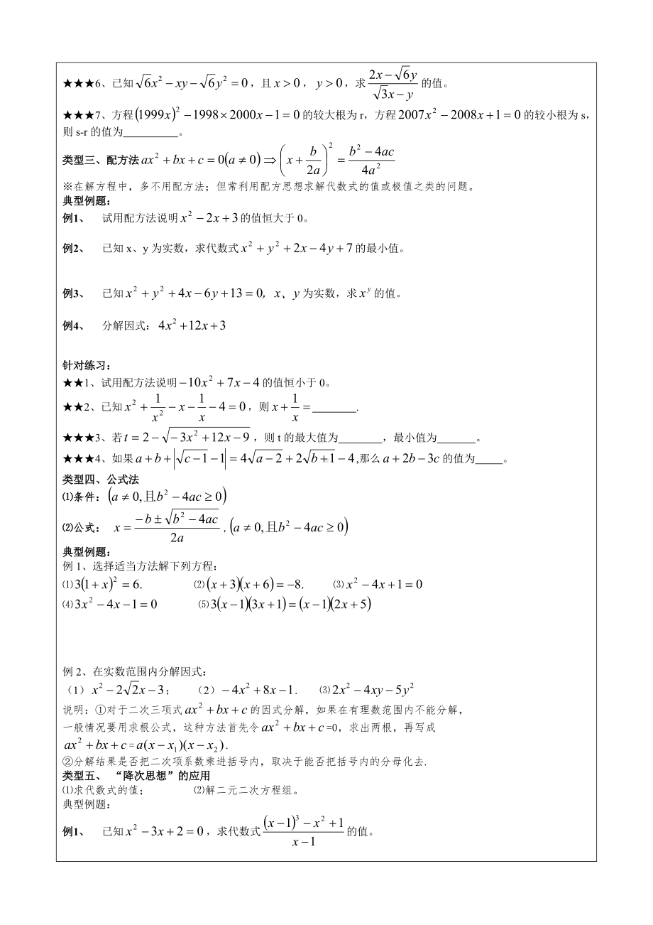 中考一元二次方程专题知识点归纳经典题型.doc_第3页