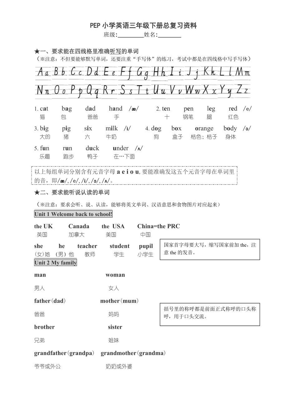 人教版EPE小学英语三年级下册总复习资料.doc_第1页