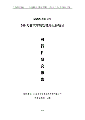 200万套汽车制动管路组件项目可行性研究报告写作模板-立项备案.doc