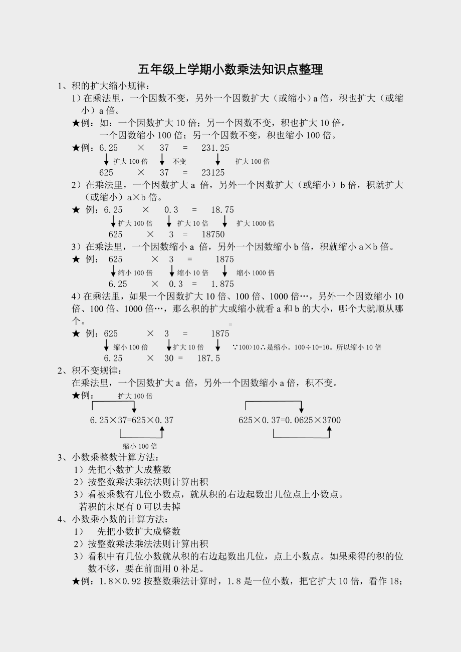 人教版五年级数学上册《五年级上学期小数乘法知识点整理以及简便运算》(实用).doc_第1页