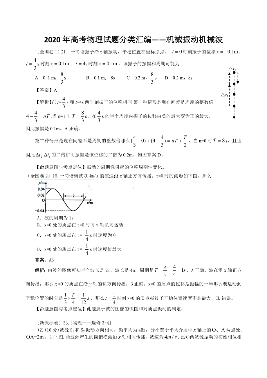 2020年高考物理试题分类汇编-机械振动机械波.doc_第1页