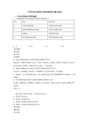 中考化学化学除杂分离和提纯练习题及答案.doc