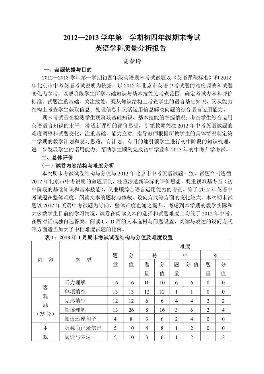 九年级英语期末考试质量分析报告总结归纳.doc_第1页