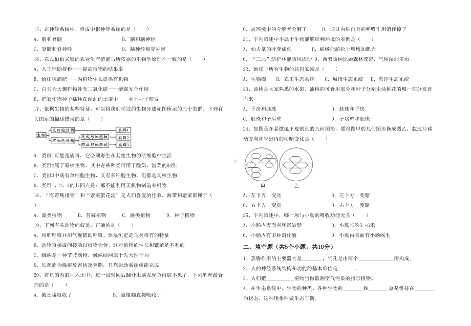 七年级生物下册期末考试卷及答案（学生专用）.doc_第2页