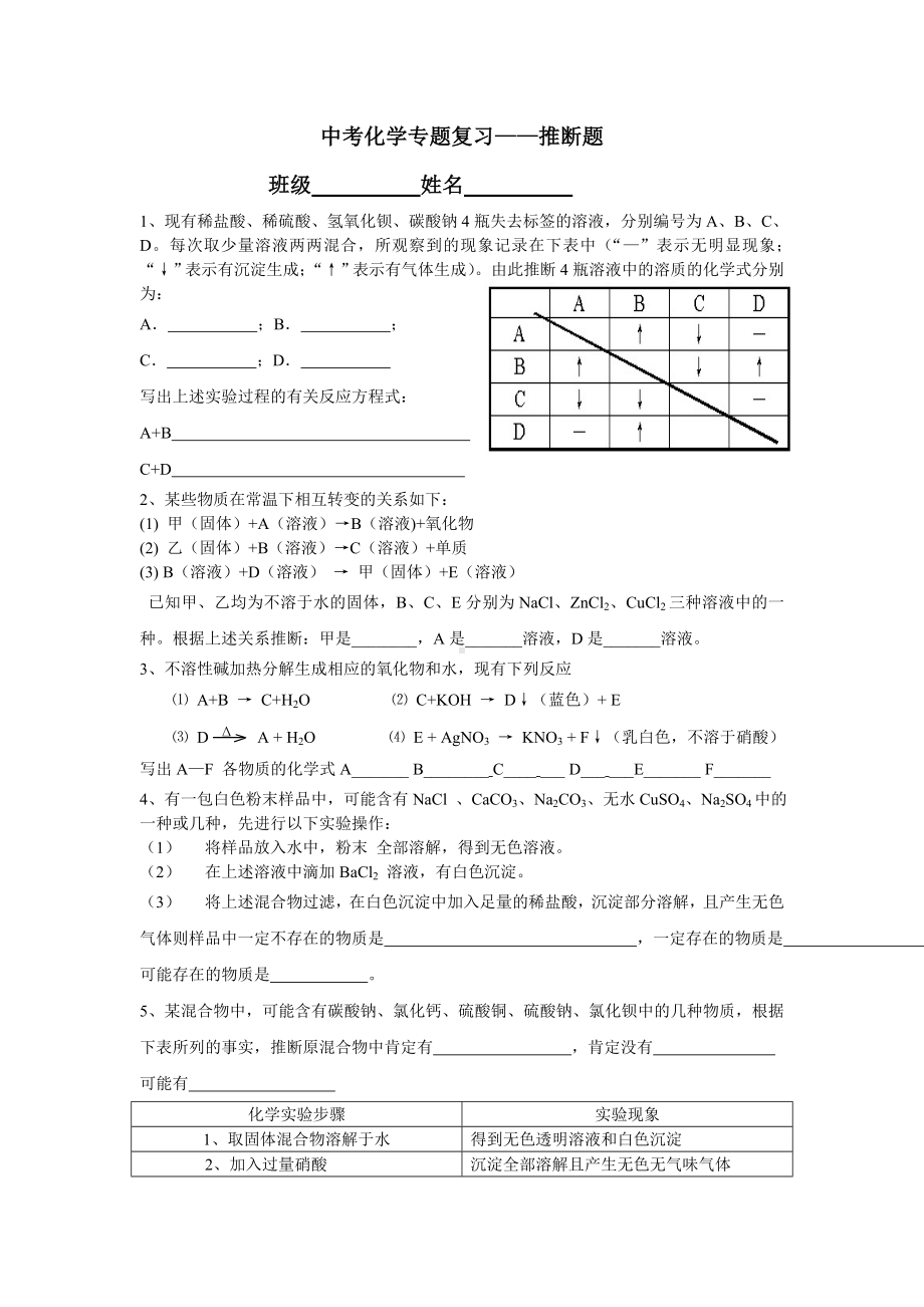 中考化学专题复习推断题.doc_第1页