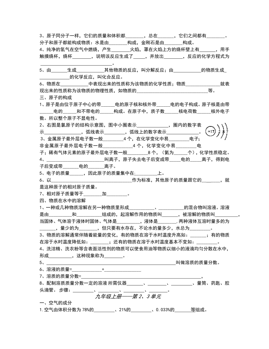 人教版初中化学全册知识点填空题(无答案).doc_第3页