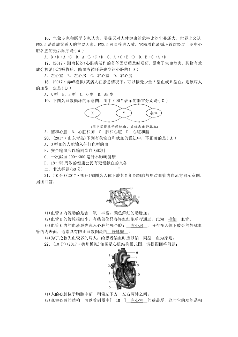 七年级生物下册第四单元第四章人体内物质的运输测试题(新版)新人教版.doc_第3页