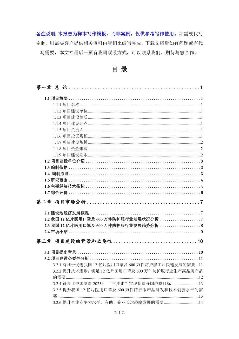 12亿片医用口罩及600万件防护服项目可行性研究报告写作模板立项备案文件.doc_第2页