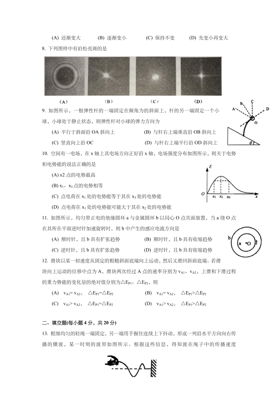 上海市奉贤区2019年高三第一学期期末(一模)学科质量检测物理试题及答案(word版).docx_第2页