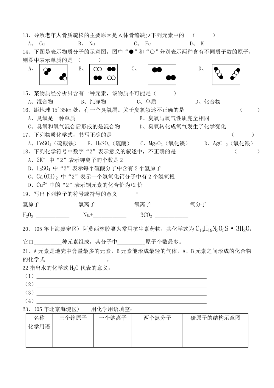 九年级化学《物质组成的表示》练习题鲁教版.doc_第2页