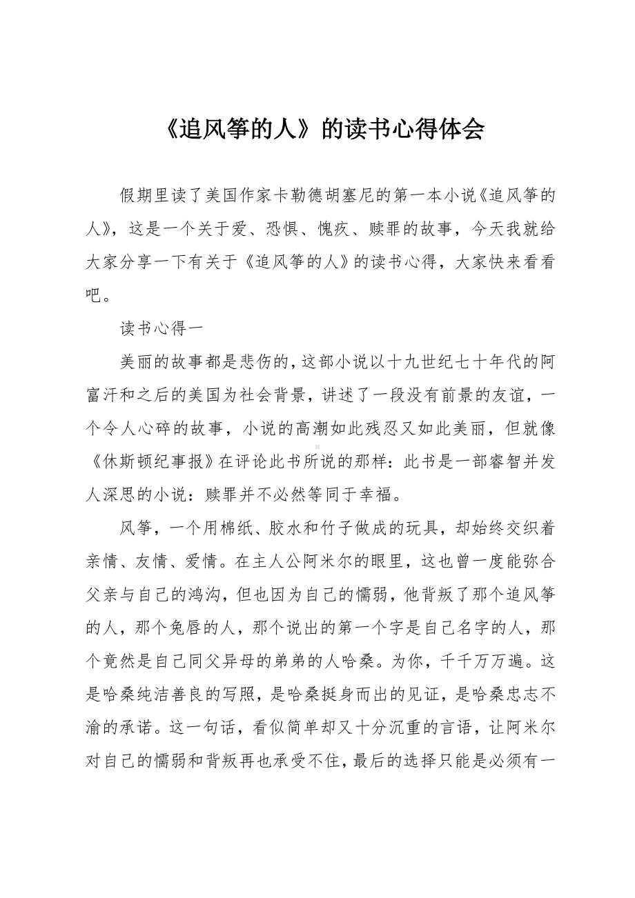 《追风筝的人》的读书心得体会.doc_第1页