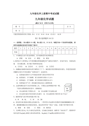 九年级化学上册期中考试试题.docx