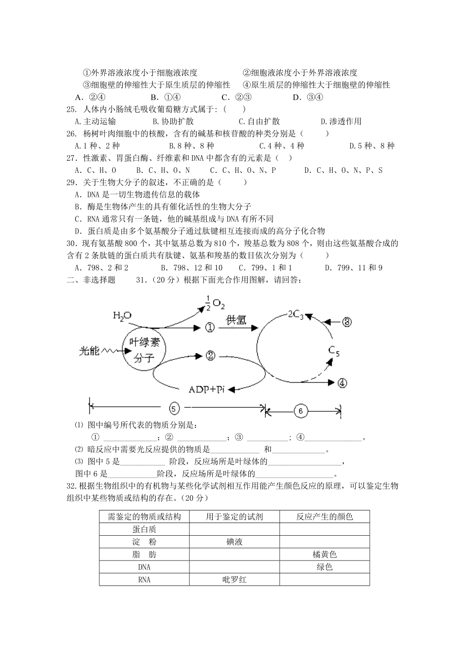 人教版生物必修一期末测试卷测试题电子版.doc_第3页