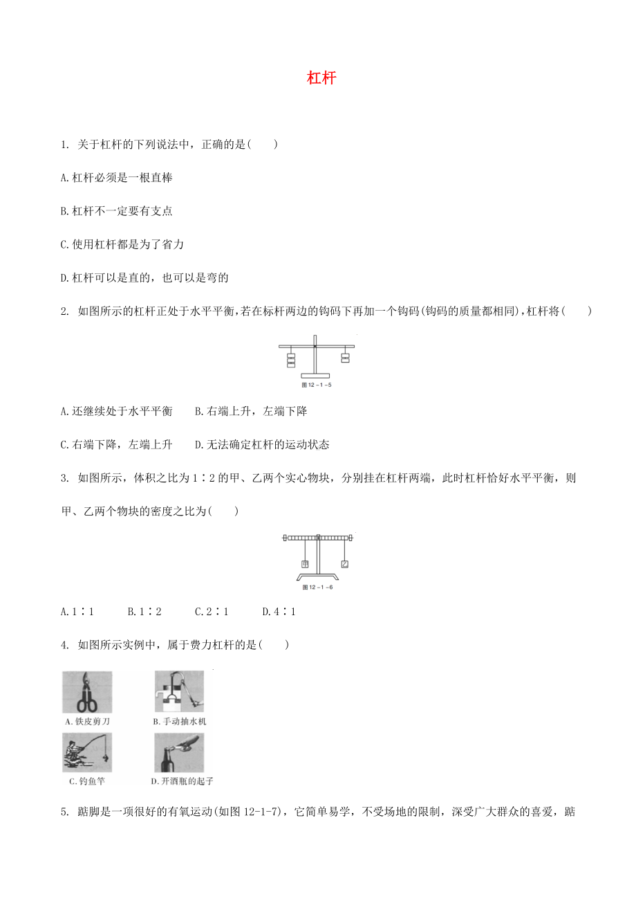 中考物理-杠杆专题复习练习题.doc_第1页