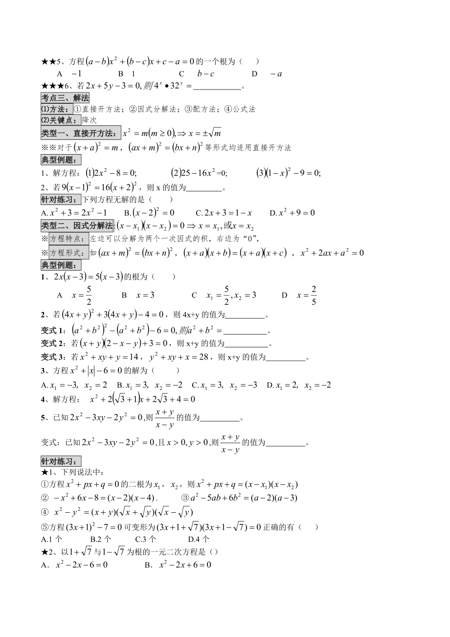 一元二次方程知识点与考点.doc_第2页