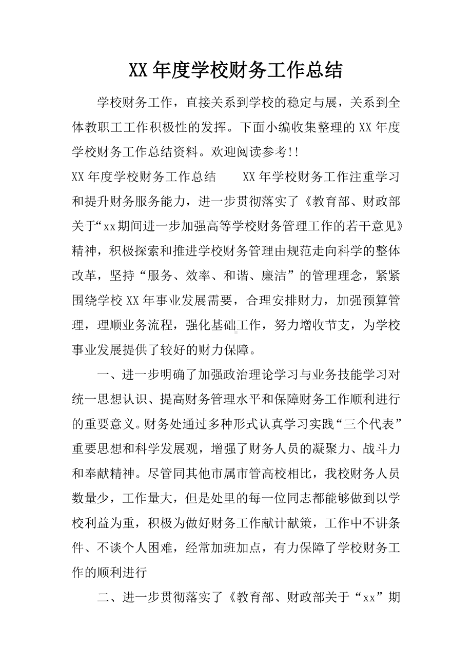 XX年度学校财务工作总结.docx_第1页