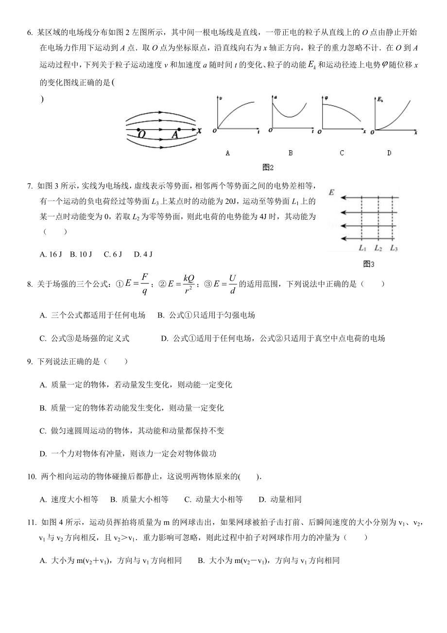 人教版高二物理静电场测试题及参考答案(WORD版).docx_第2页