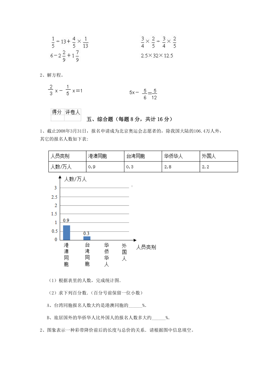 2019年六年级数学（下册）期中考试试卷苏教版A卷-附答案.doc_第3页