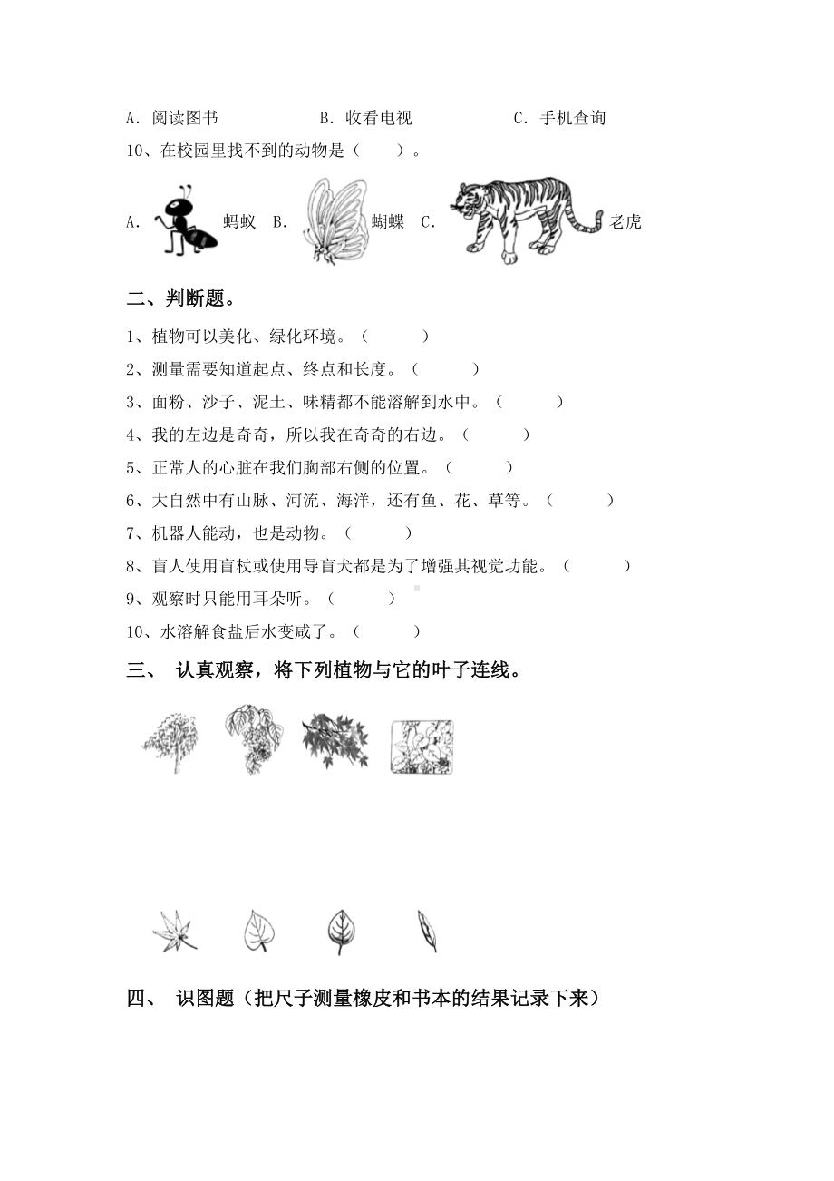 人教版一年级科学下册期末测试卷及完整答案.doc_第2页