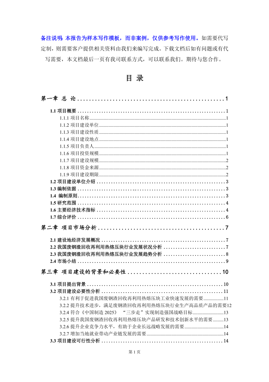 废钢渣回收再利用热熔压块项目可行性研究报告写作模板立项备案文件.doc_第2页