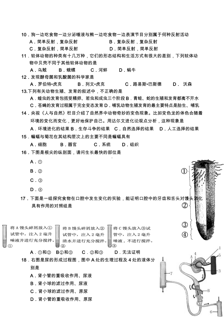 人教版初中生物中考复习试题.doc_第2页