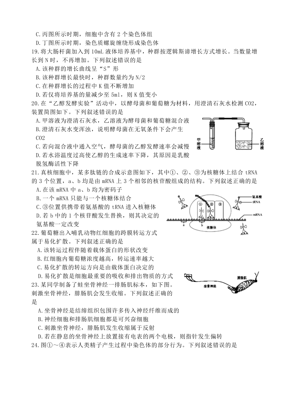 2019年6月浙江省普通高中学业水平考试生物试题(word版).doc_第3页