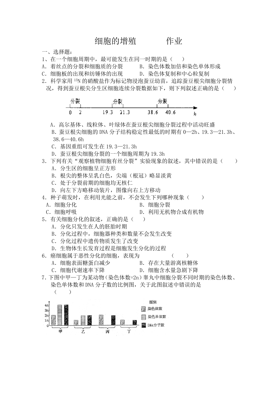 (完整版)细胞增殖的练习题及答案(2).doc_第1页