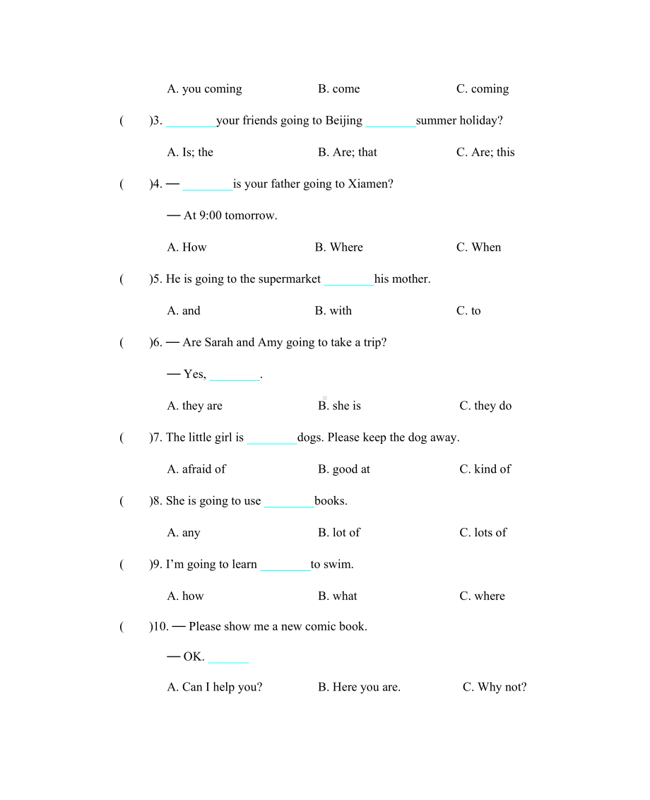 人教版PEP六年级英语上册Unit-3-单元测试卷.docx_第3页