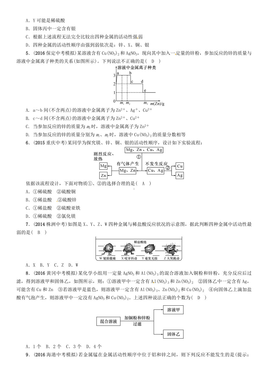 中考化学总复习小专题(二)金属活动性顺序的实验探究习题.docx_第3页