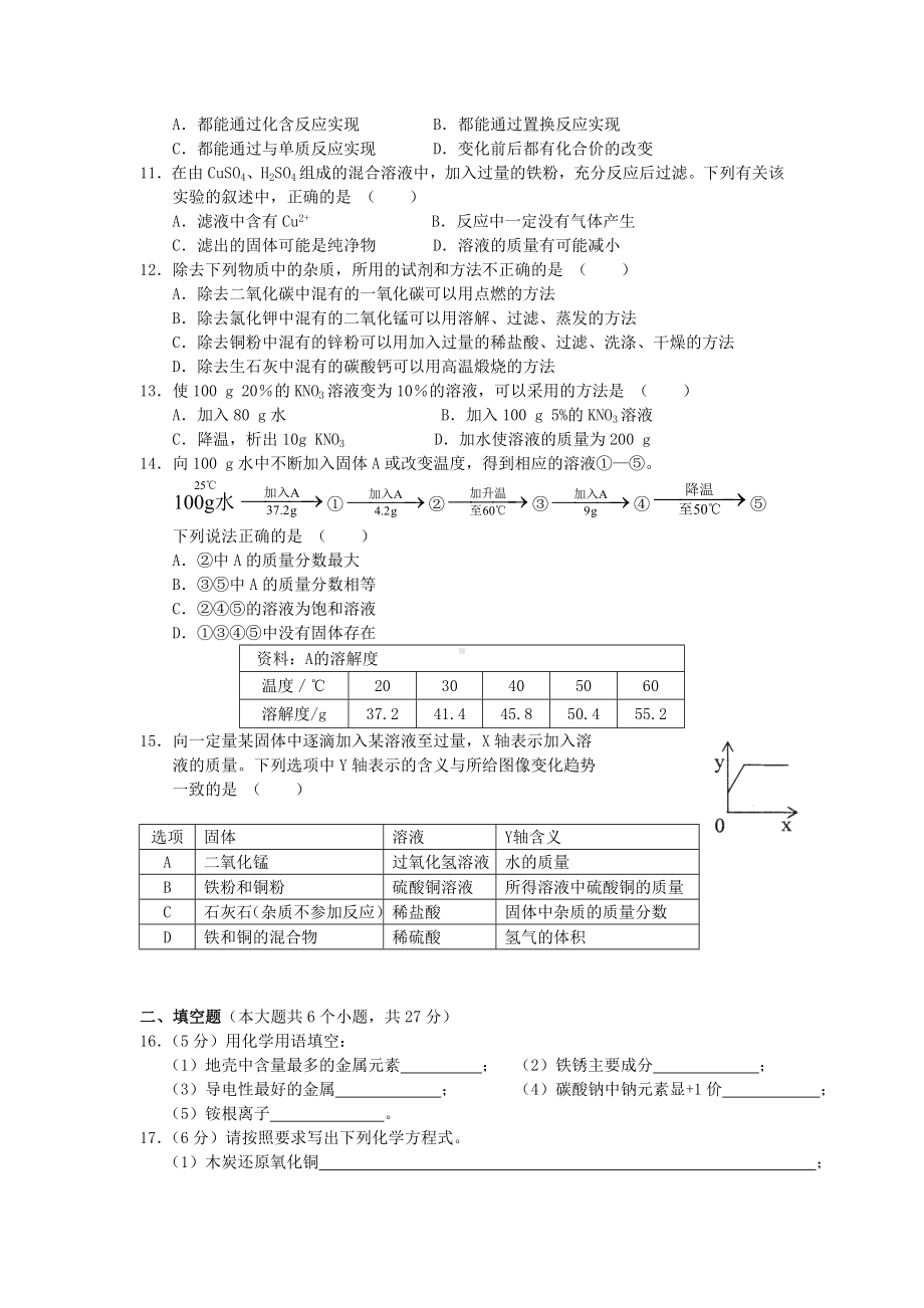 九年级化学下册第一次月考化学试题及答案.doc_第2页