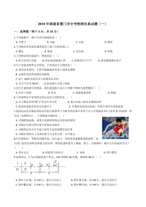 2019年福建省厦门市中考物理模拟试题.docx