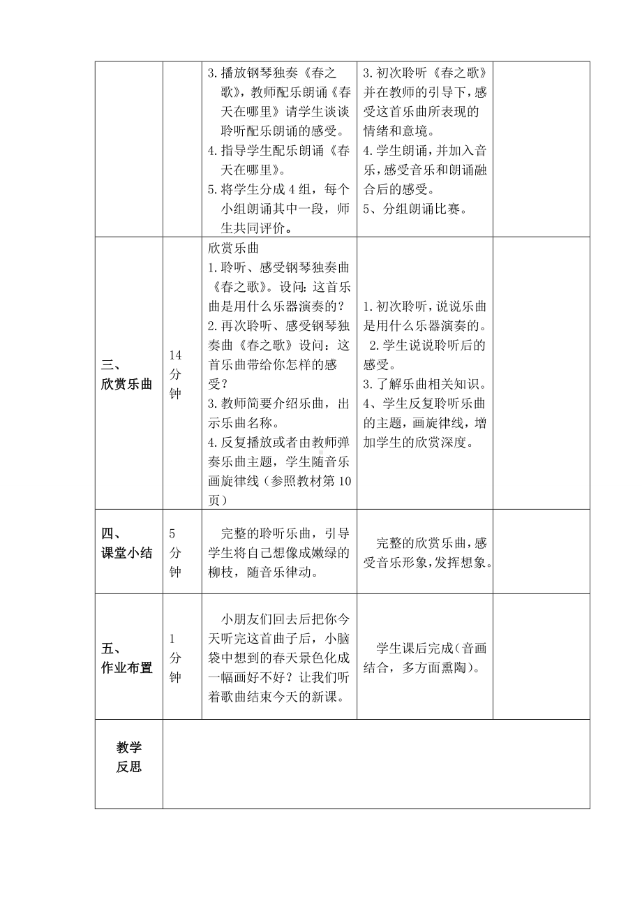 一年级音乐教案欣赏《春之歌》教学设计.doc_第2页