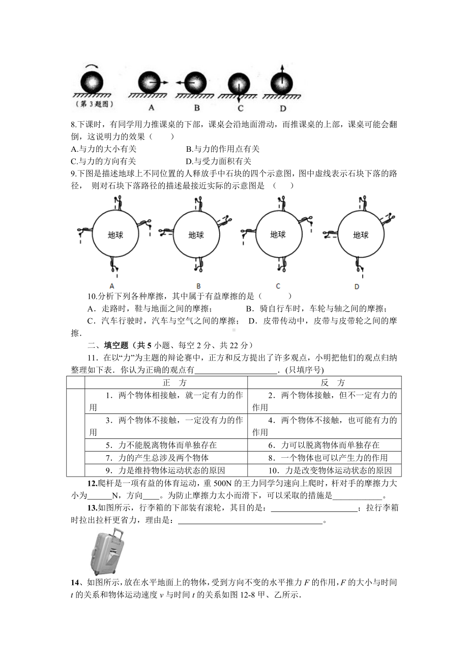 人教版八年级物理下册第七章单元测试题.doc_第2页