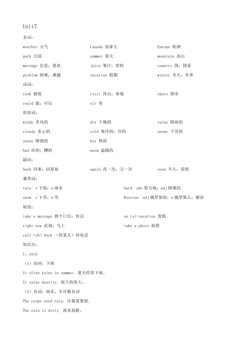 人教七年级下册英语unit7知识点.doc_第1页