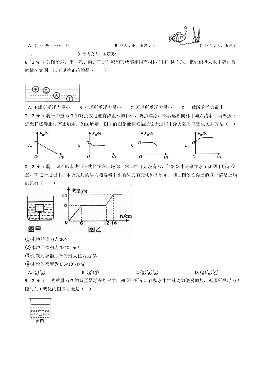 中考物理浮力经典试题卷(有答案).docx_第2页