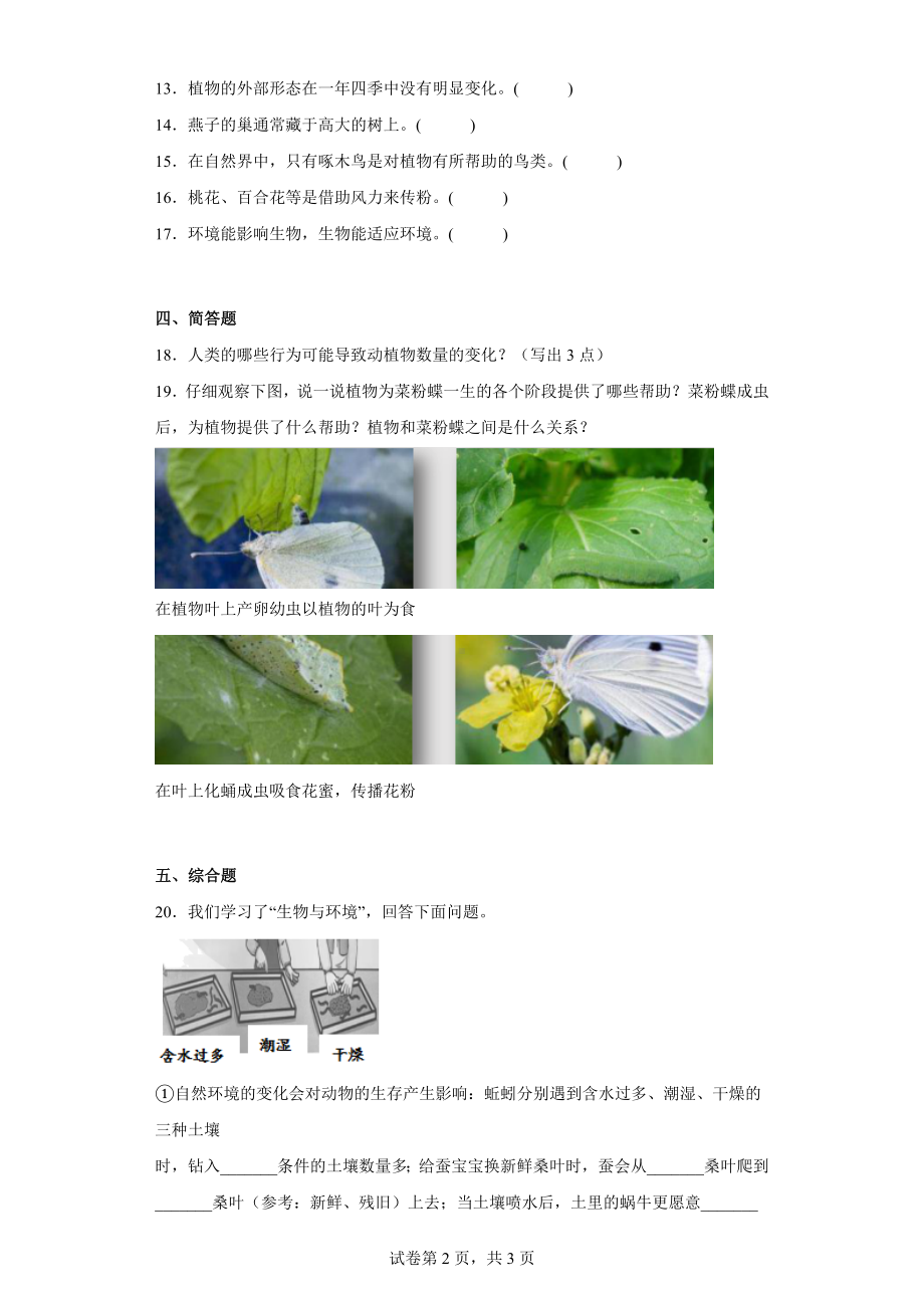 2023新湘科版四年级下册《科学》第三单元 生物与环境 单元练习 （含答案）.docx_第2页