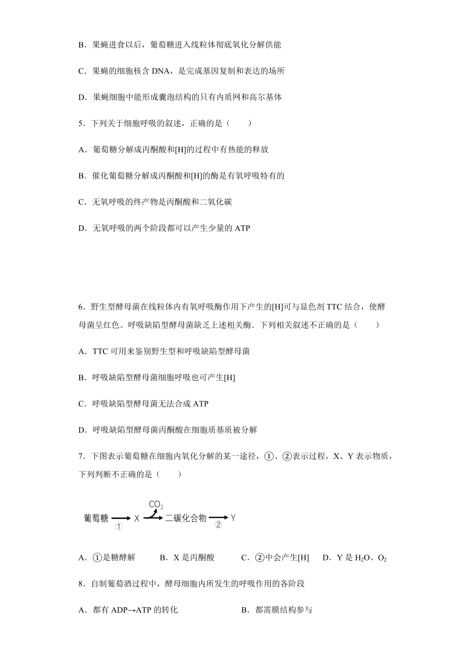 （必修一）细胞呼吸作用练习题.docx_第2页