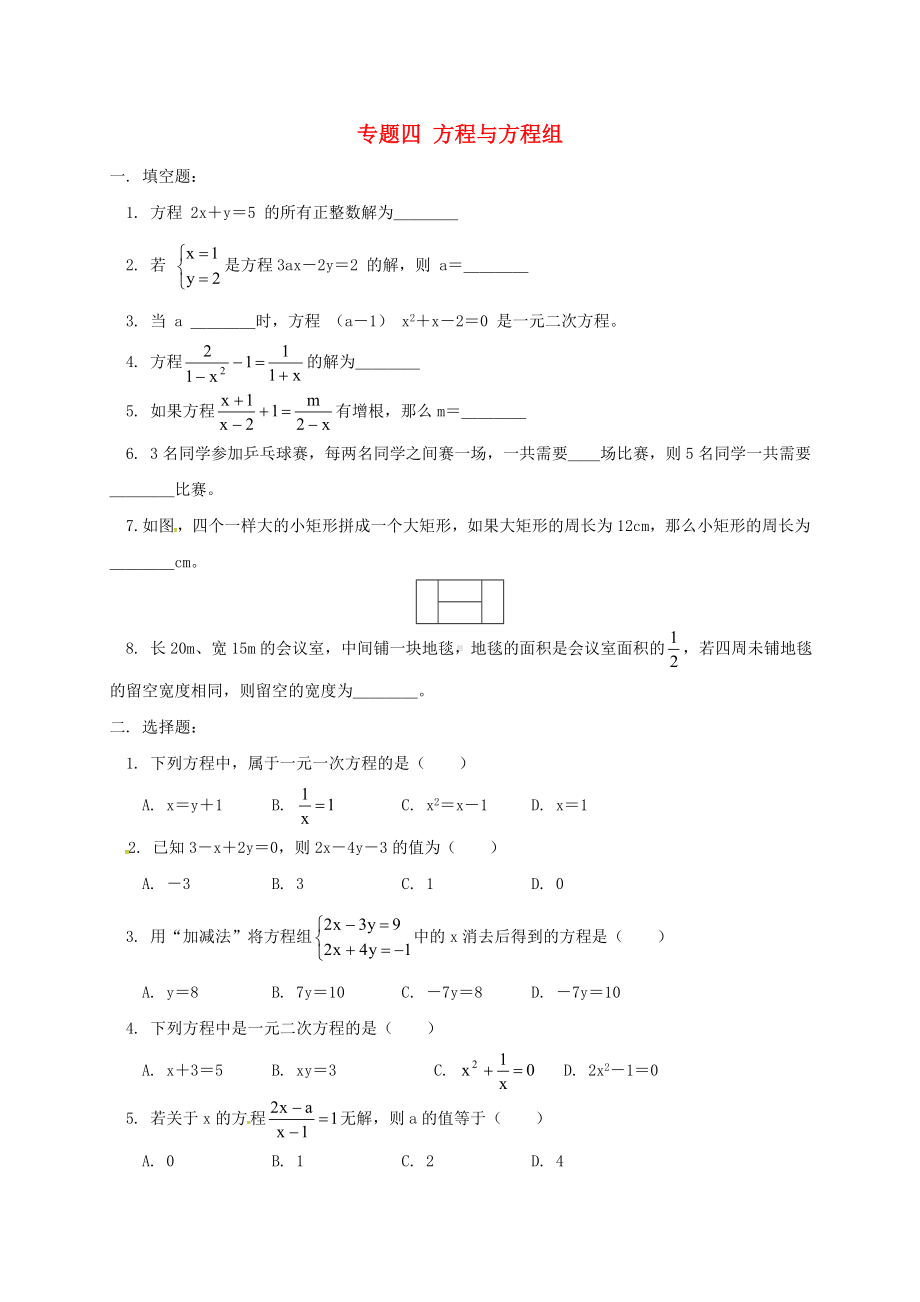 中考数学专题复习四方程与方程组练习.docx_第1页