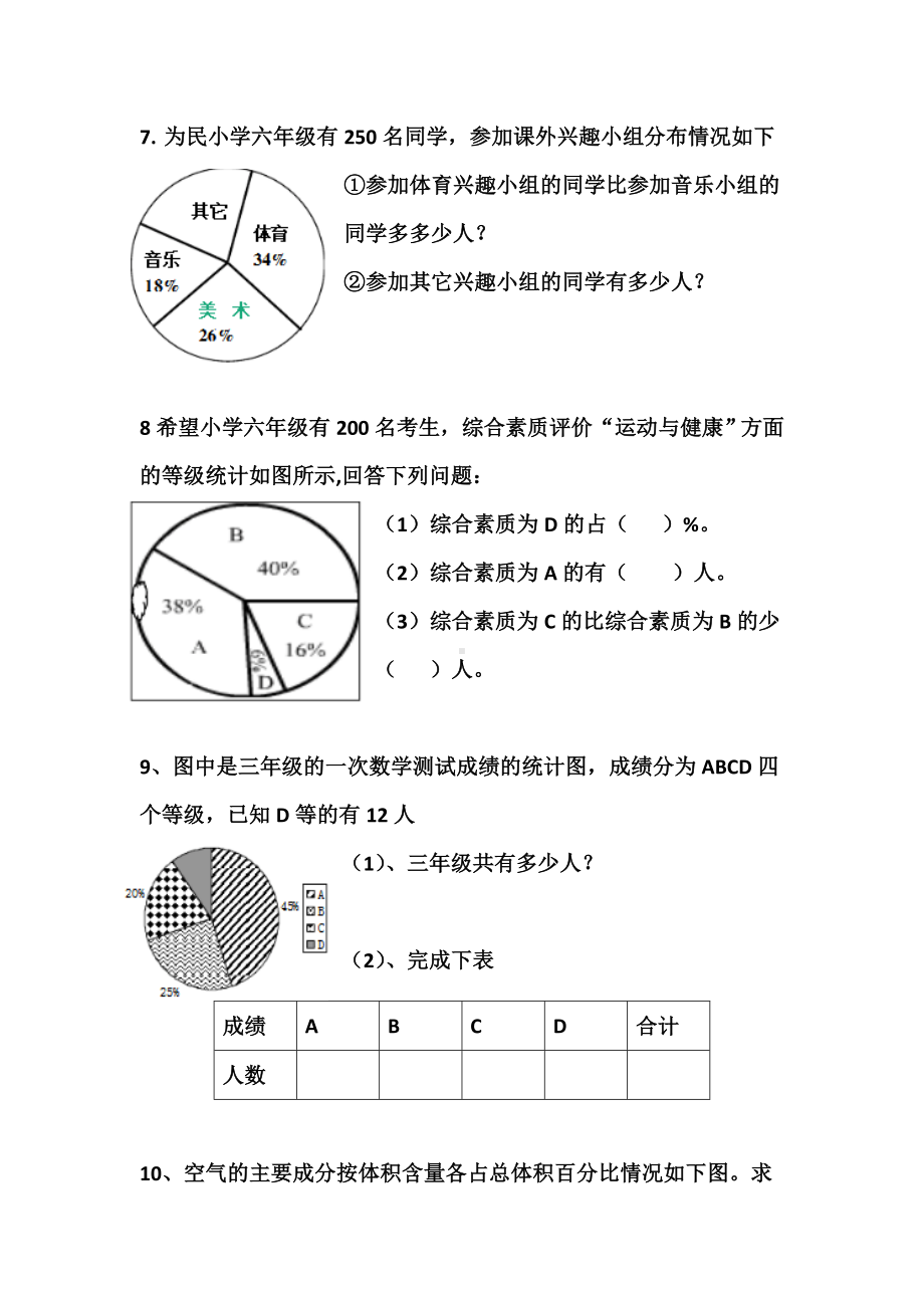 人教版六年级数学上册扇形统计图专项练习题.doc_第3页