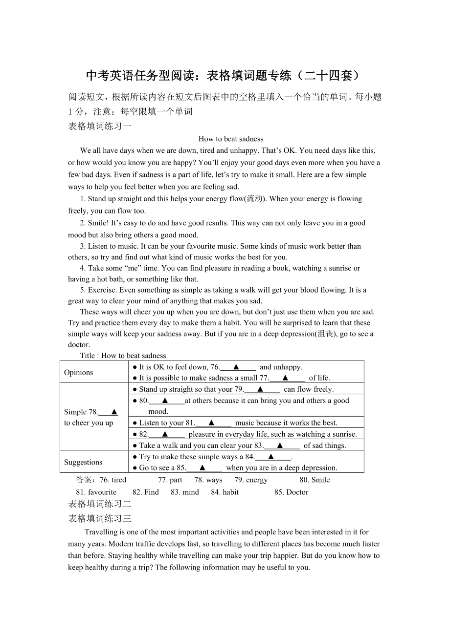 中考英语任务型阅读：表格填词题专练(附答案).doc_第1页